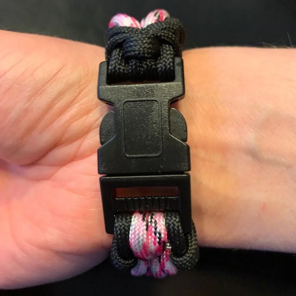 Paracord  Bracelet Black/Pink Camo Assembled In The USA 8 inches long